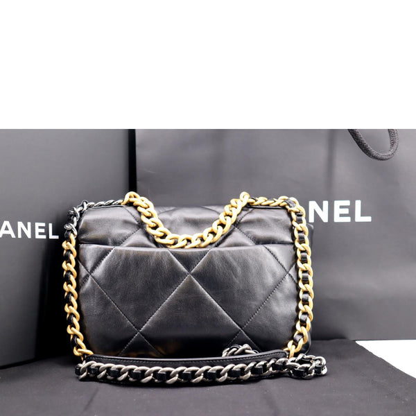 CHANEL 19 Small Flap Quilted Lambskin Leather Shoulder Bag Black