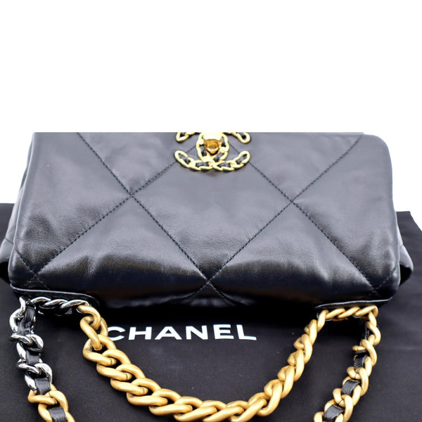 CHANEL 19 Small Flap Quilted Lambskin Leather Shoulder Bag Black