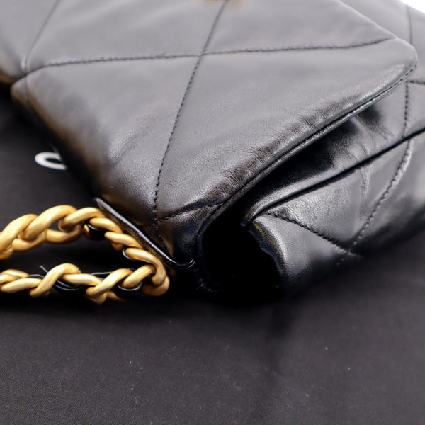 CHANEL 19 Small Flap Quilted Lambskin Leather Shoulder Bag Black