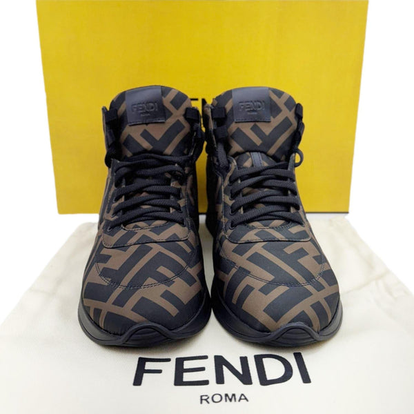 FENDI High Top FF Quilted Zucca Nylon Sneakers Size 38 Brown