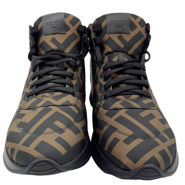 FENDI High Top FF Quilted Zucca Nylon Sneakers Size 38 Brown