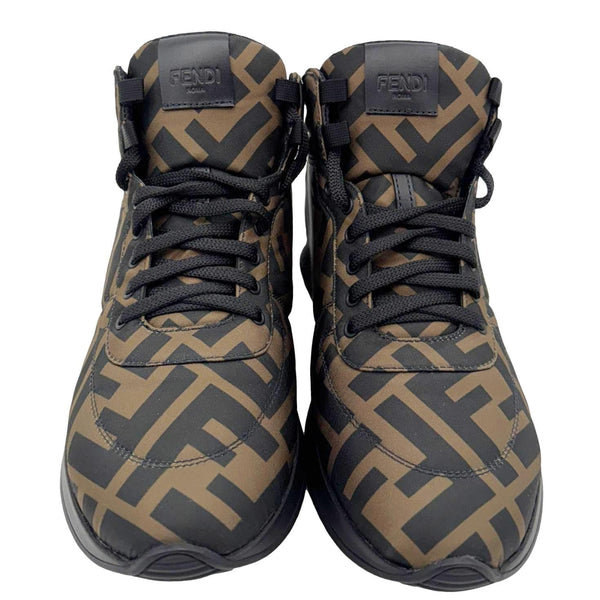 FENDI High Top FF Quilted Zucca Nylon Sneakers Size 38 Brown