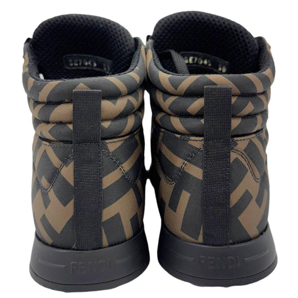 FENDI High Top FF Quilted Zucca Nylon Sneakers Size 38 Brown