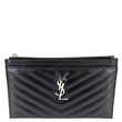 YVES SAINT LAURENT Monogram Bill Grain De Poudre Chevron Leather Zip Pouch Black
