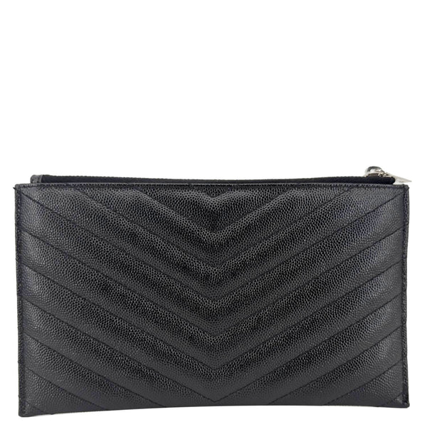 YVES SAINT LAURENT Monogram Bill Grain De Poudre Chevron Leather Zip Pouch Black