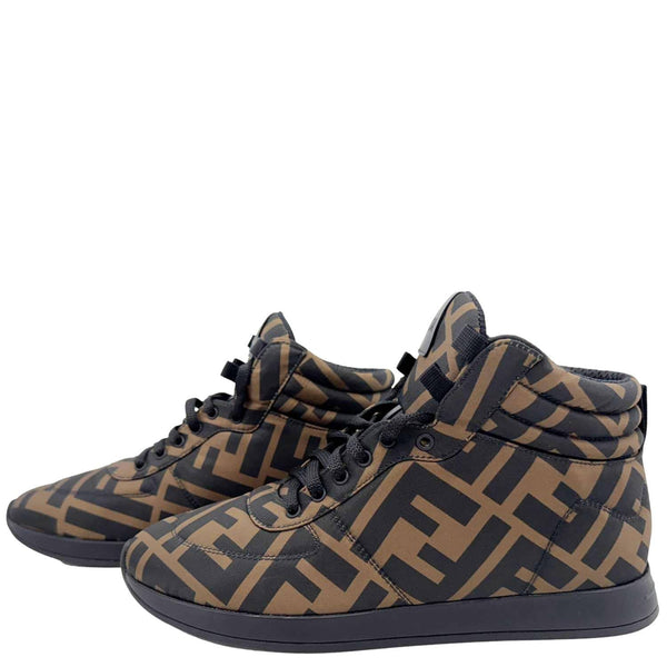 FENDI High Top FF Quilted Zucca Nylon Sneakers Size 38 Brown
