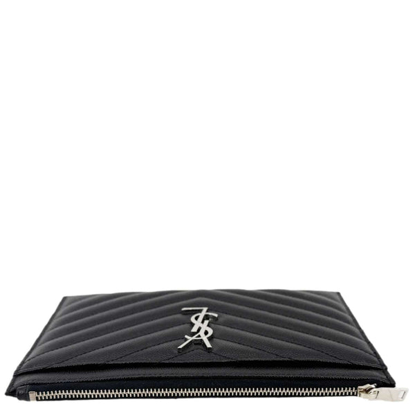 YVES SAINT LAURENT Monogram Bill Grain De Poudre Chevron Leather Zip Pouch Black