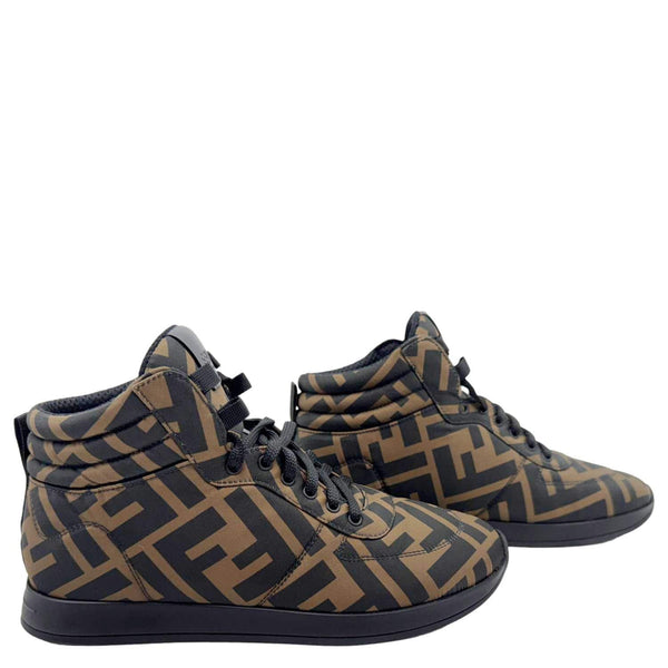FENDI High Top FF Quilted Zucca Nylon Sneakers Size 38 Brown