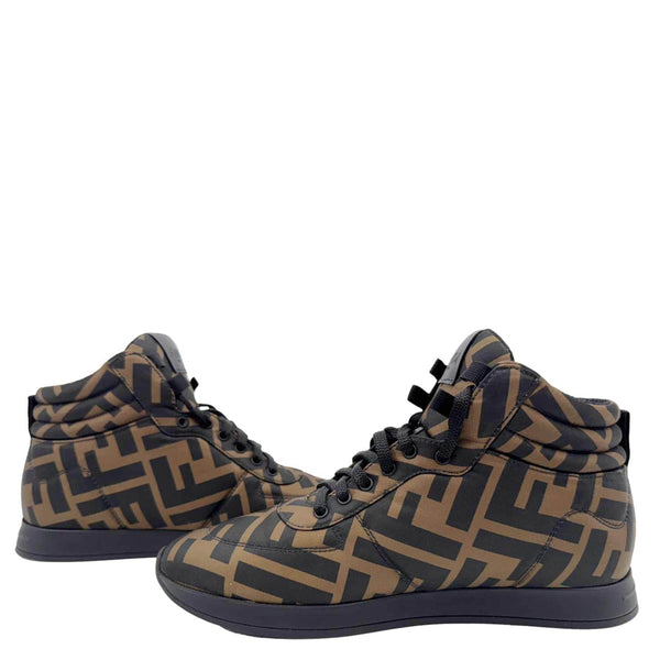 FENDI High Top FF Quilted Zucca Nylon Sneakers Size 38 Brown