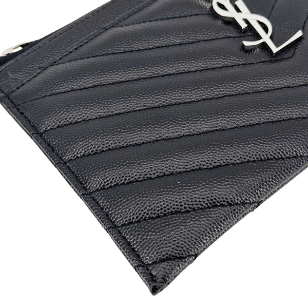 YVES SAINT LAURENT Monogram Bill Grain De Poudre Chevron Leather Zip Pouch Black