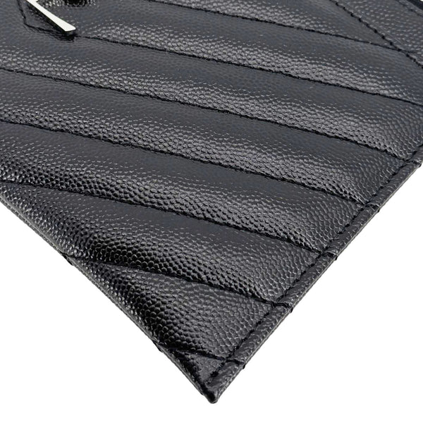 YVES SAINT LAURENT Monogram Bill Grain De Poudre Chevron Leather Zip Pouch Black