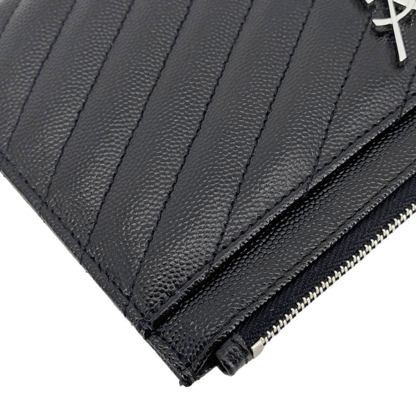 YVES SAINT LAURENT Monogram Bill Grain De Poudre Chevron Leather Zip Pouch Black