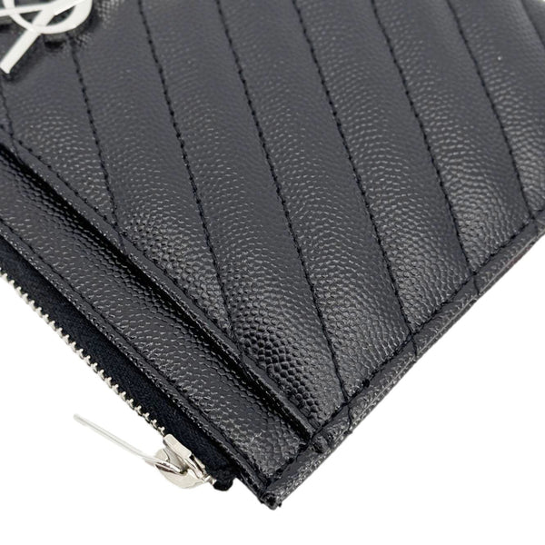 YVES SAINT LAURENT Monogram Bill Grain De Poudre Chevron Leather Zip Pouch Black