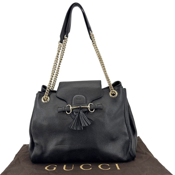 GUCCI Emily Pebbled Leather Chain Shoulder Bag Black 336757