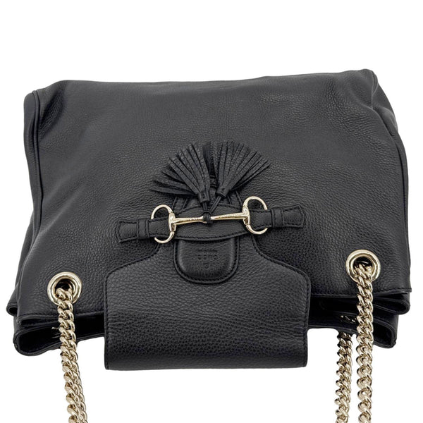 GUCCI Emily Pebbled Leather Chain Shoulder Bag Black 336757