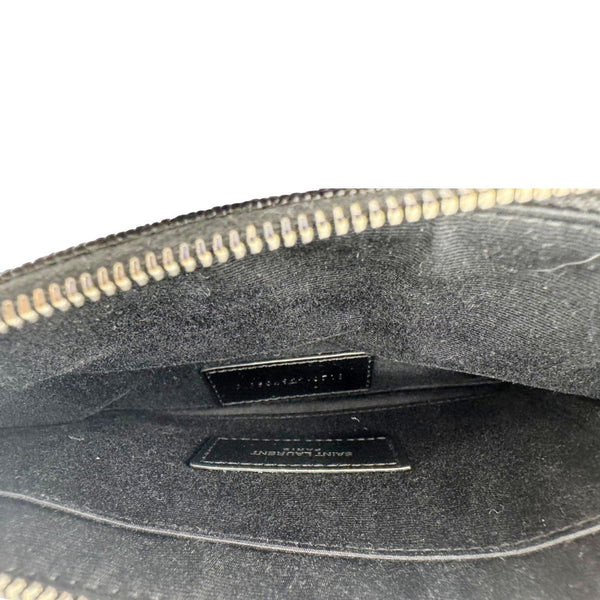 YVES SAINT LAURENT Monogram Bill Grain De Poudre Chevron Leather Zip Pouch Black