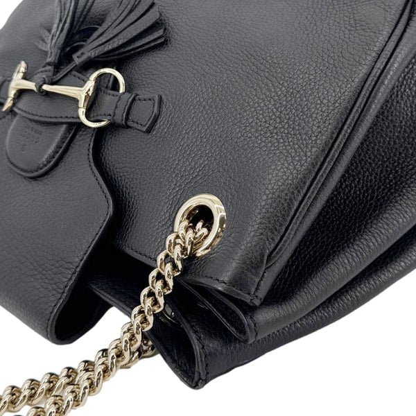 GUCCI Emily Pebbled Leather Chain Shoulder Bag Black 336757