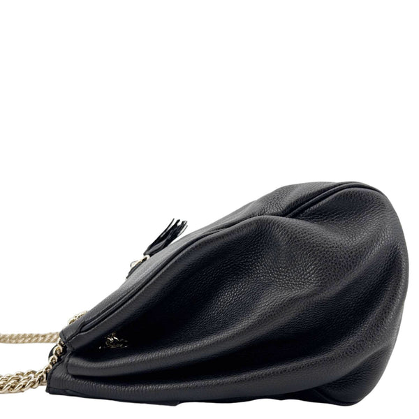 GUCCI Emily Pebbled Leather Chain Shoulder Bag Black 336757