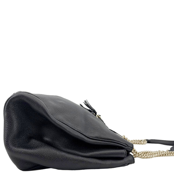 GUCCI Emily Pebbled Leather Chain Shoulder Bag Black 336757