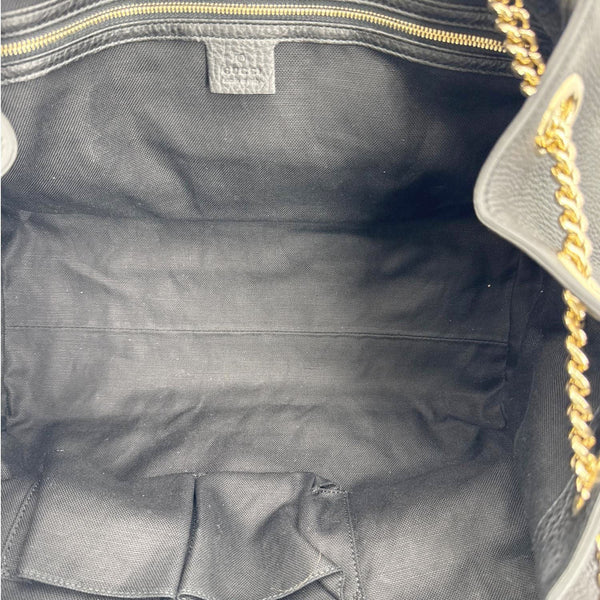 GUCCI Emily Pebbled Leather Chain Shoulder Bag Black 336757