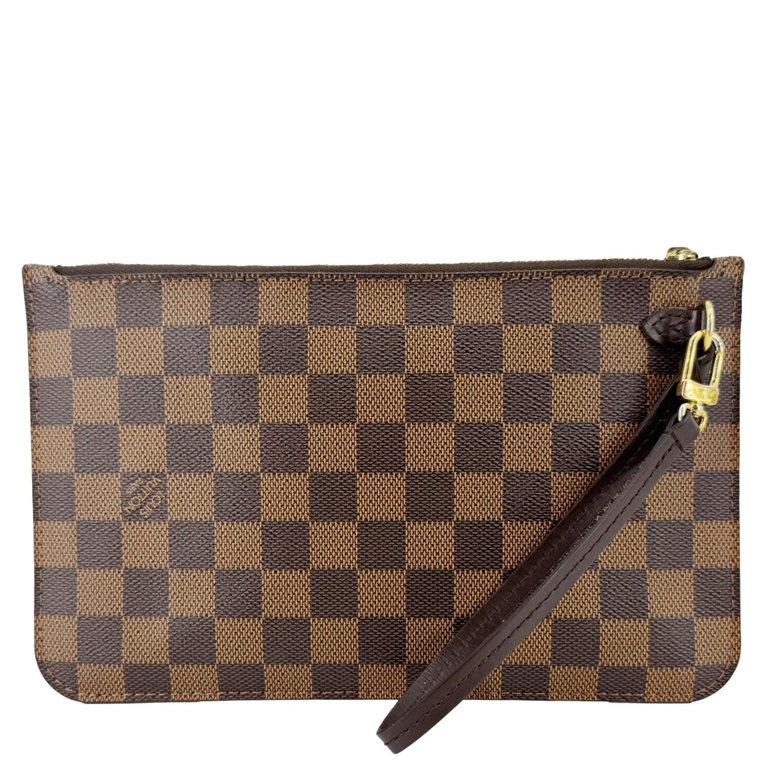 LOUIS VUITTON  Neverfull Damier Ebene Pochette Wristlet Pouch Brown