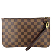 LOUIS VUITTON  Neverfull Damier Ebene Pochette Wristlet Pouch Brown