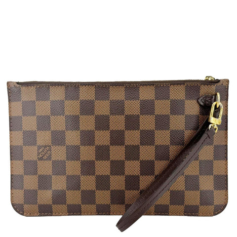 LOUIS VUITTON  Neverfull Damier Ebene Pochette Wristlet Pouch Brown