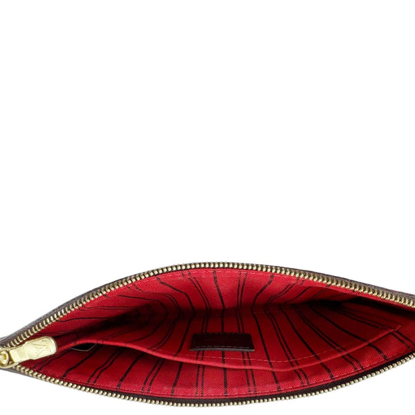 LOUIS VUITTON  Neverfull Damier Ebene Pochette Wristlet Pouch Brown