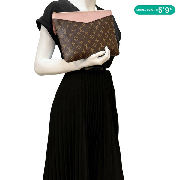 Louis Vuitton Daily Pouch Monogram Canvas Pink Clutch - Model Holding