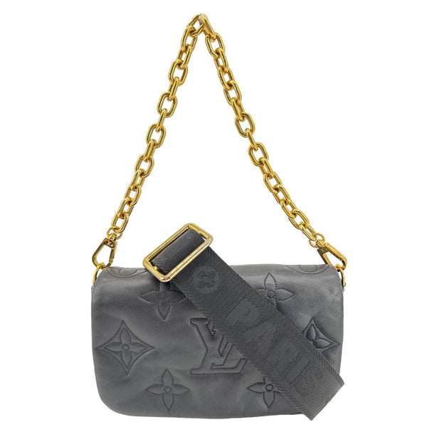 LOUIS VUITTON Calfskin Bubblegram Leather Wallet on Strap Bag Black