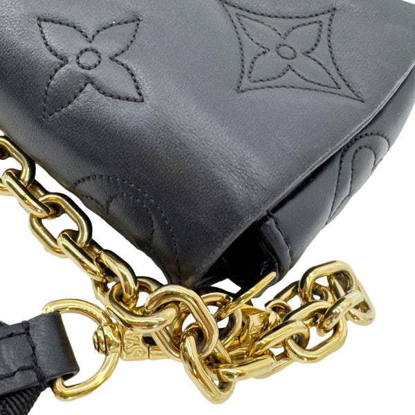 LOUIS VUITTON Calfskin Bubblegram Leather Wallet on Strap Bag Black