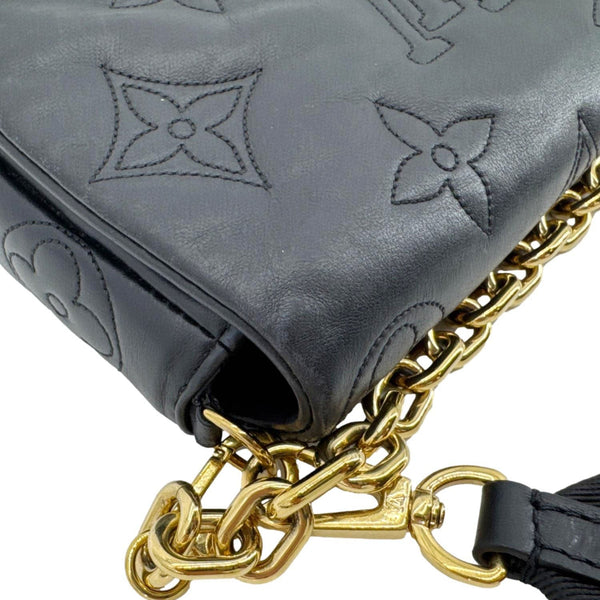 LOUIS VUITTON Calfskin Bubblegram Leather Wallet on Strap Bag Black