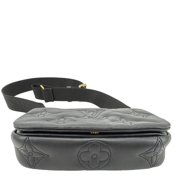 LOUIS VUITTON Calfskin Bubblegram Leather Wallet on Strap Bag Black