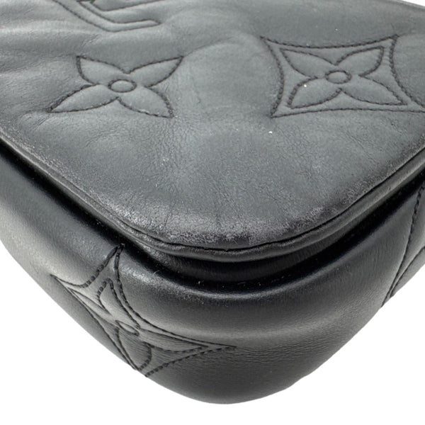 LOUIS VUITTON Calfskin Bubblegram Leather Wallet on Strap Bag Black