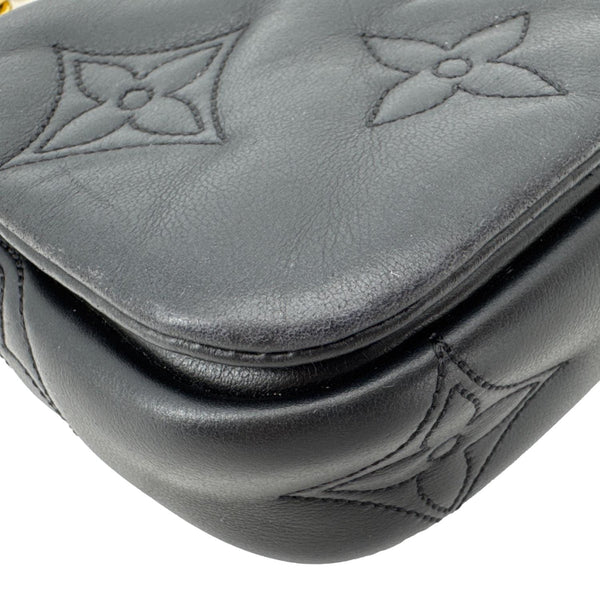 LOUIS VUITTON Calfskin Bubblegram Leather Wallet on Strap Bag Black