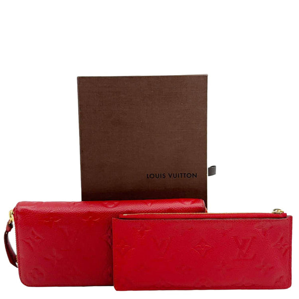 LOUIS VUITTON Clemence Monogram Empreinte Leather Wallet Red
