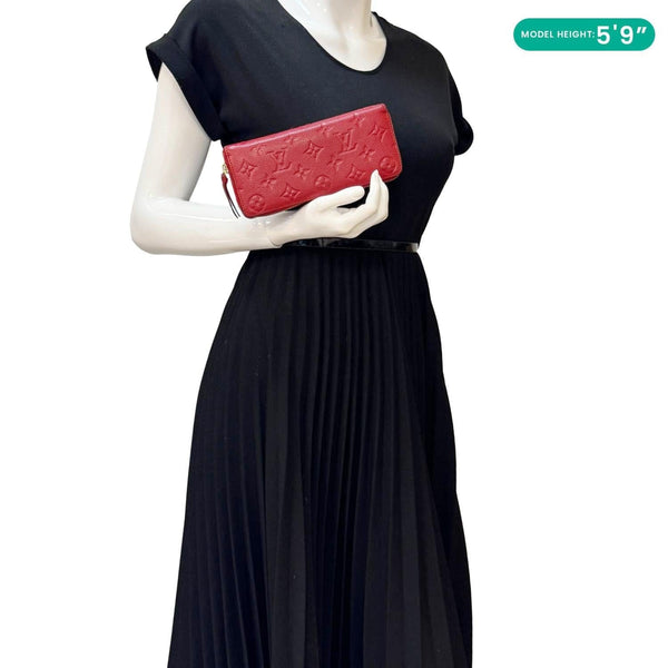 LOUIS VUITTON Clemence Monogram Empreinte Leather Wallet Red