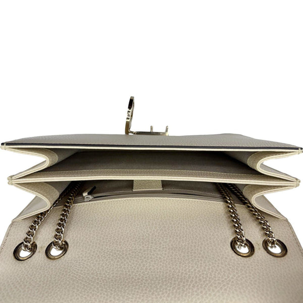 GUCCI Interlocking G Dollar Calfskin Top Handle Crossbody Bag Off White 510303