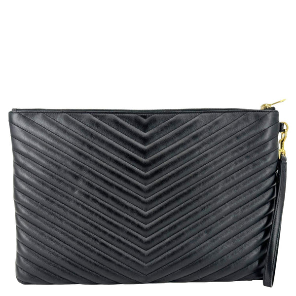 YVES SAINT LAURENT Chevron Leather Document Holder Black
