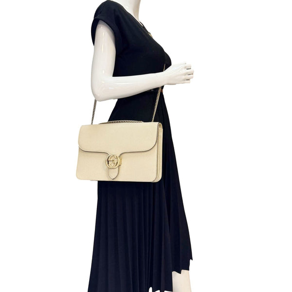 GUCCI Interlocking G Dollar Calfskin Top Handle Crossbody Bag Off White 510303