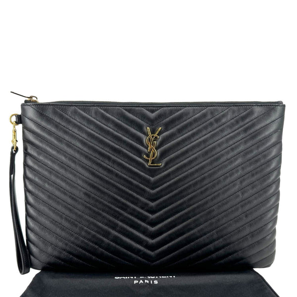 YVES SAINT LAURENT Chevron Leather Document Holder Black