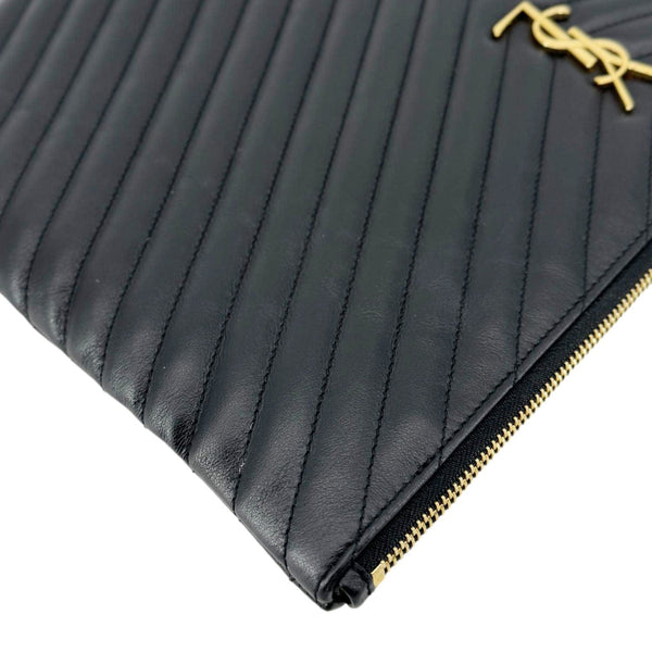 YVES SAINT LAURENT Chevron Leather Document Holder Black