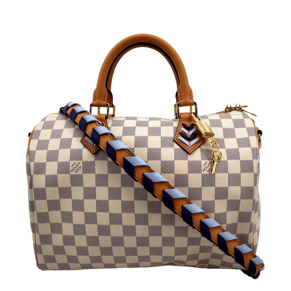 LOUIS VUITTON Braided Speedy 30 Damier Azur Satchel Bag White