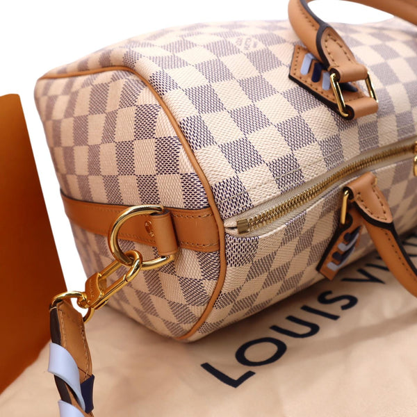 LOUIS VUITTON Braided Speedy 30 Damier Azur Satchel Bag White