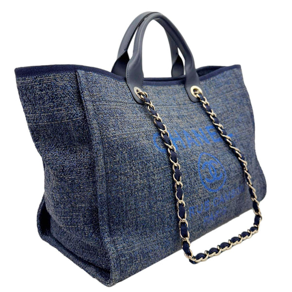 CHANEL Deauville Tweed Shopping Tote Bag Blue