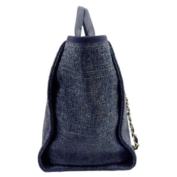 CHANEL Deauville Tweed Shopping Tote Bag Blue