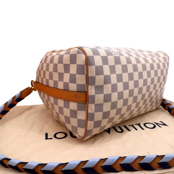 LOUIS VUITTON Braided Speedy 30 Damier Azur Satchel Bag White