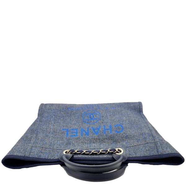 CHANEL Deauville Tweed Shopping Tote Bag Blue