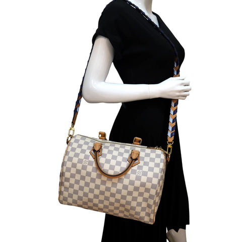LOUIS VUITTON Braided Speedy 30 Damier Azur Satchel Bag White