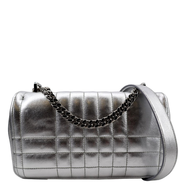 BURBERRY Lola Small Quilted Metallic Leather Shoulder Bag Silver